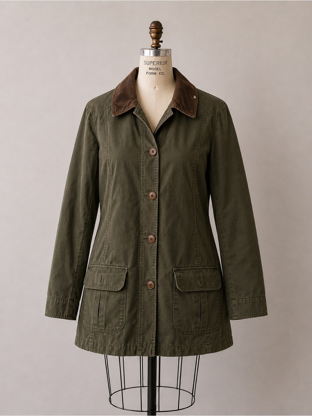 L.L.Bean Barn Coat / Field Jacket Women’s Lg Olive Canvas Corduroy Chore Jacket